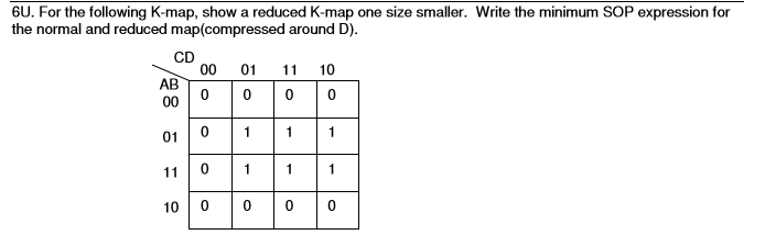 Solved For the following K-map, show a reduced K-map one | Chegg.com