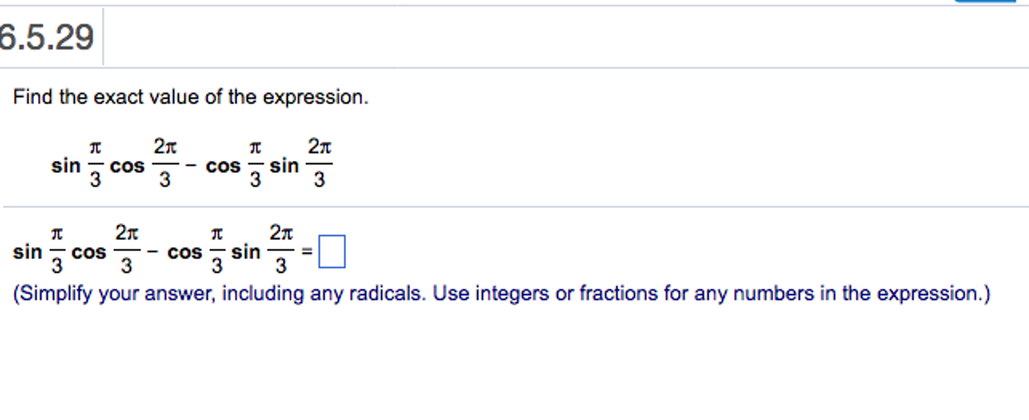 Solved Find the exact value of the expression. sin pi/3 cos | Chegg.com