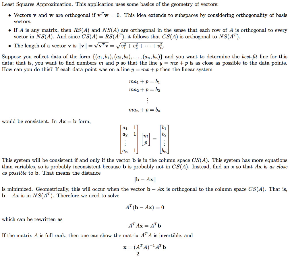 Solved Least Squares Approximation. This Application Uses | Chegg.com