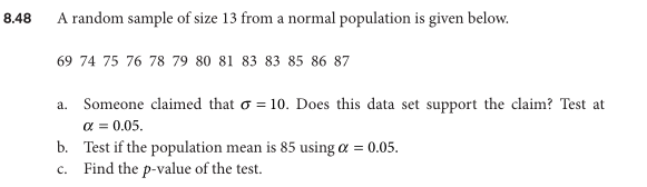 Solved 8.48 A random sample of size 13 from a normal | Chegg.com