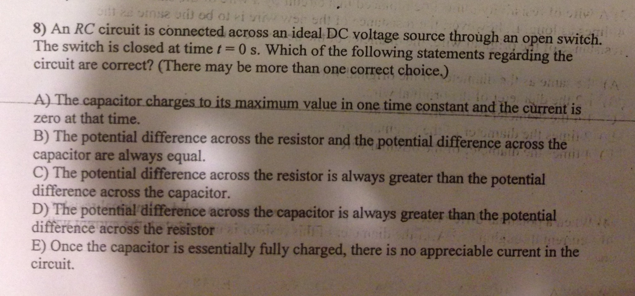 Solved An RC circuit is connected across an ideal DC voltage | Chegg.com
