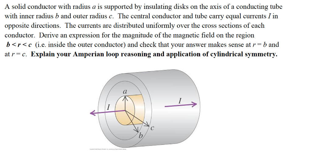 Solved A solid conductor with radius a is supported by | Chegg.com