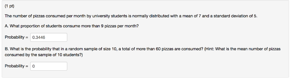 Solved The number of pizzas consumed per month by university | Chegg.com