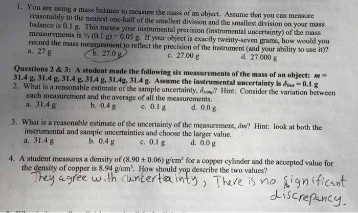 solved-you-are-using-a-mass-balance-to-measure-the-mass-of-chegg