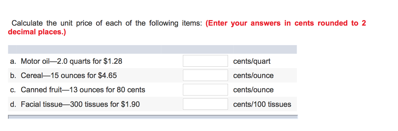 Solved calculate the unit price of each of the chegg