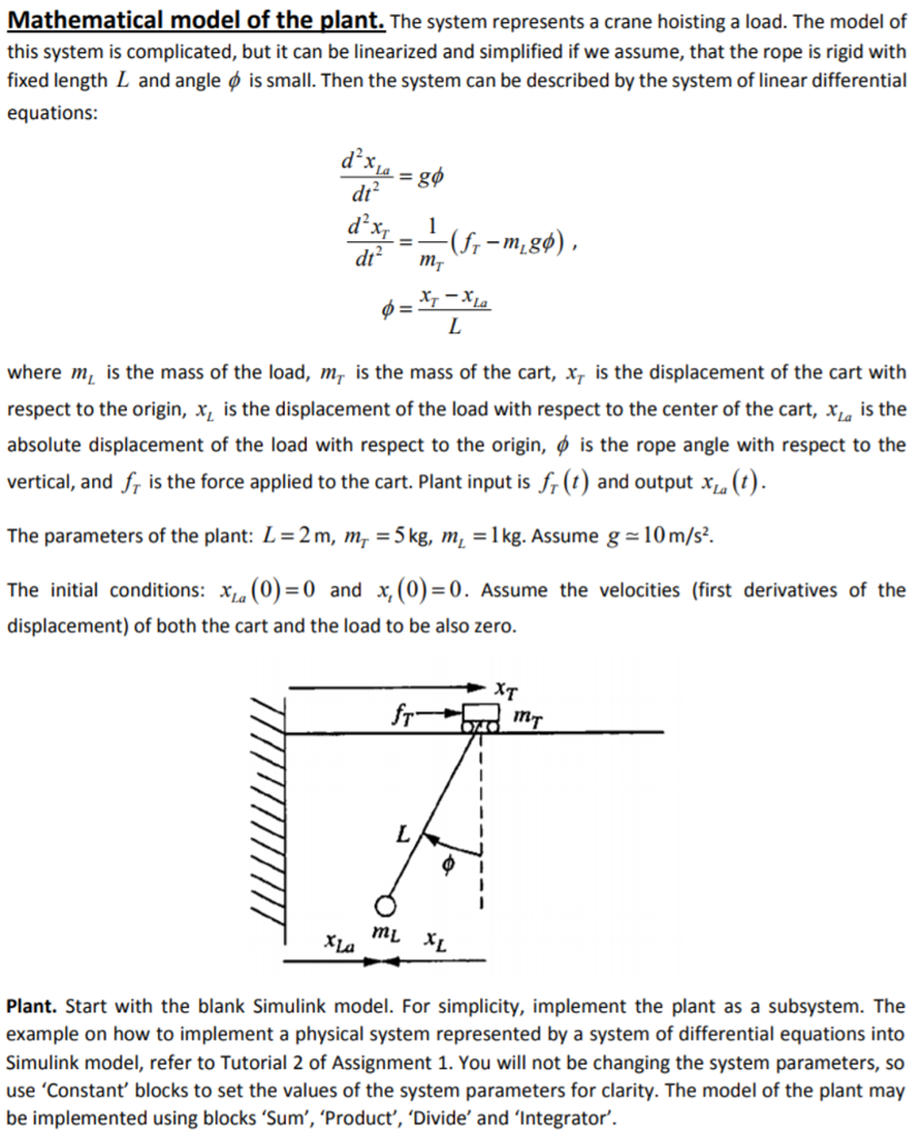 Solved Mathematical model of the plant. The system | Chegg.com