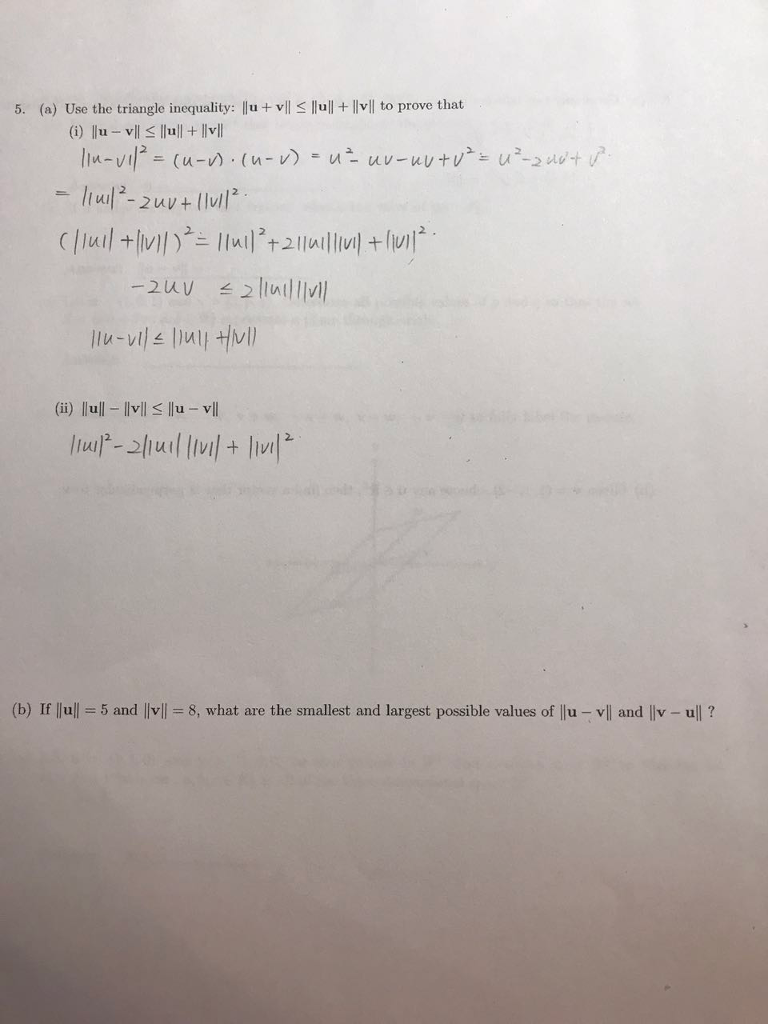 Solved If ||u|| = 5 and ||v|| =8, what are the smallest and | Chegg.com