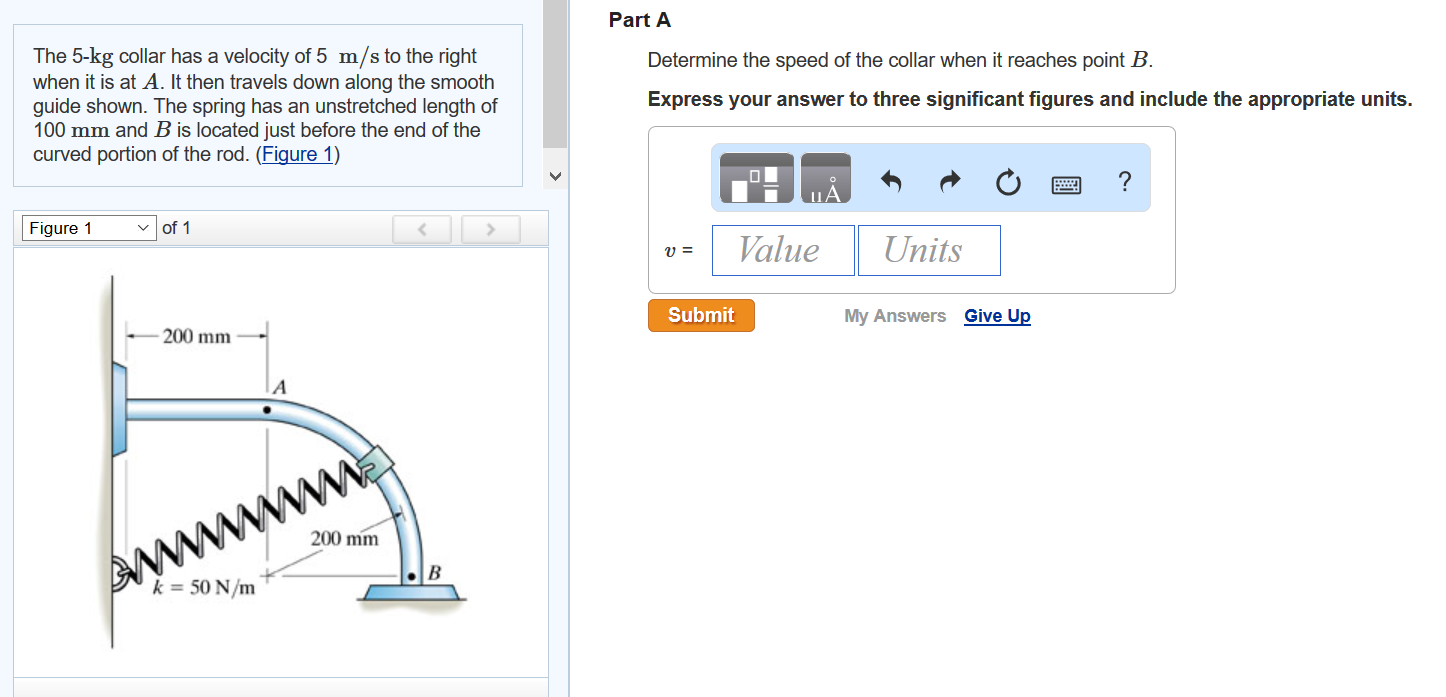 Solved The 5-kg collar has a velocity of 5 m/s to the right | Chegg.com