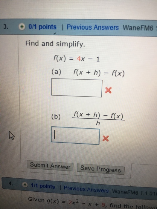 Solved Find And Simplify F x 4x 1 F x H F x Chegg