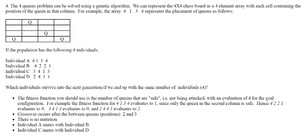 The 4 queens problem can be solved using a genetic | Chegg.com