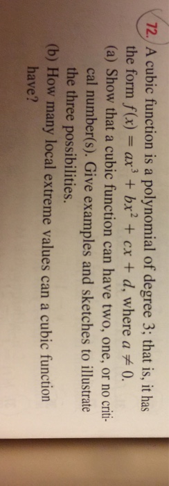Solved A cubic function is a polynomial of degree 3; that | Chegg.com