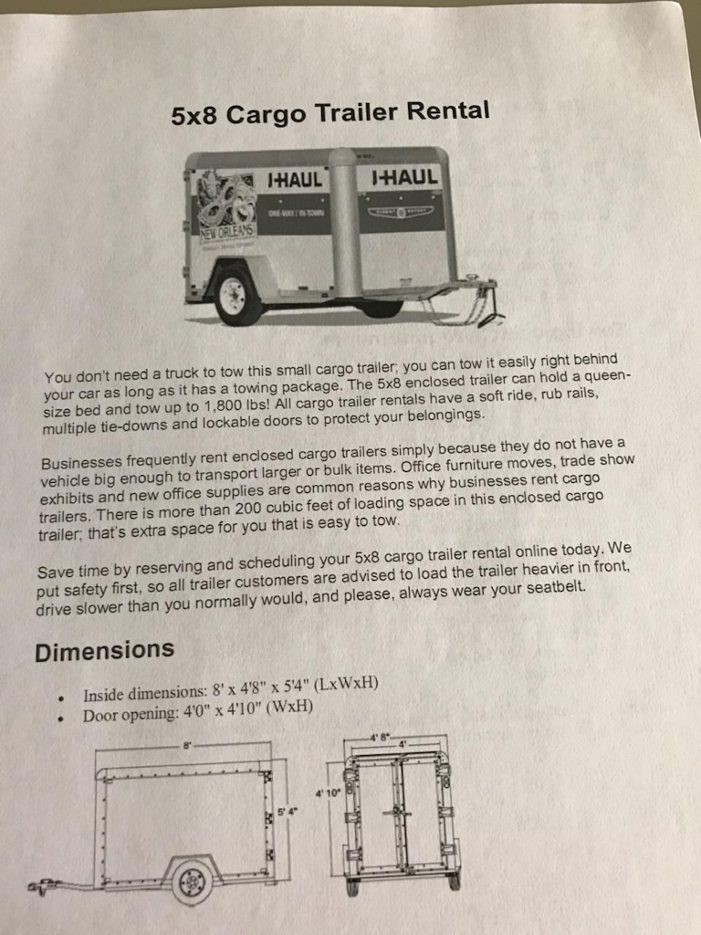 Solved 5x8 Cargo Trailer Rental IHAUL IHAUL You don't need a | Chegg.com