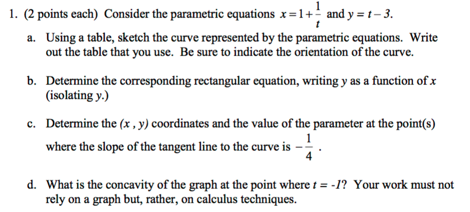 Solved Consider the parametric equations x = 1 + 1/t and y = | Chegg.com