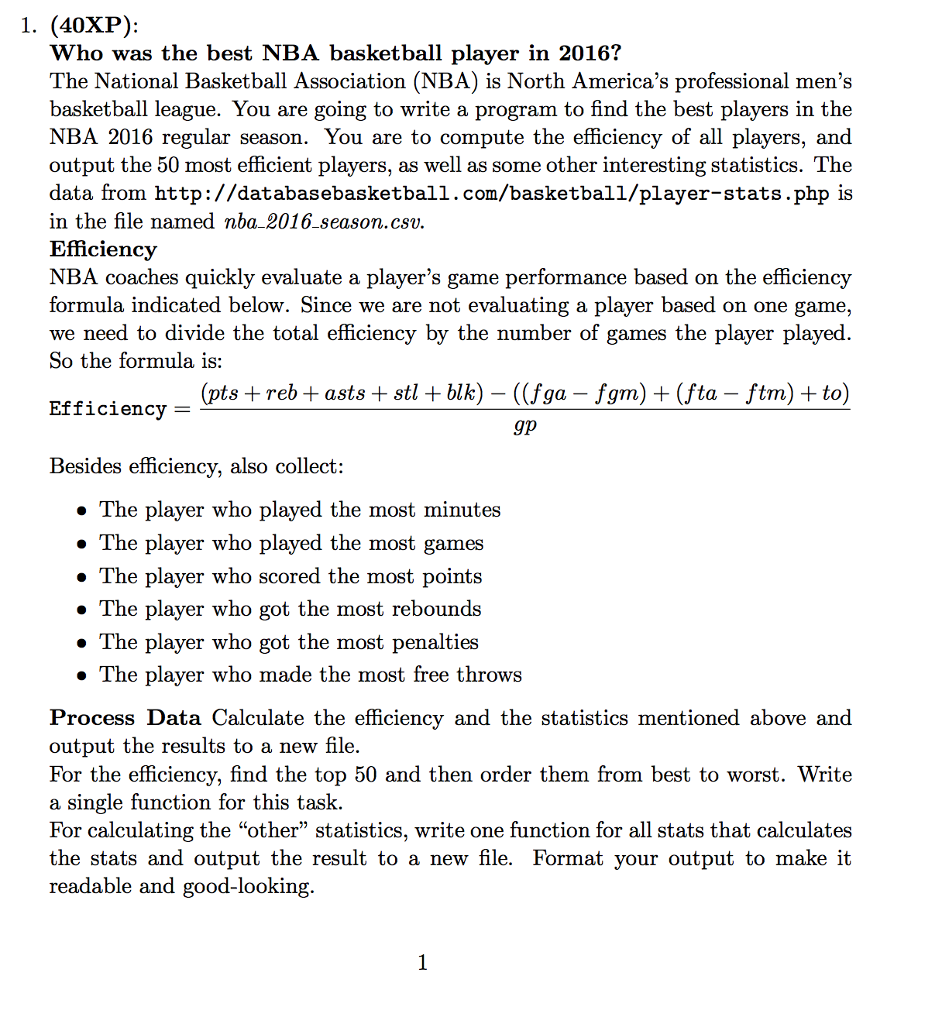 Solved 1. (40XP) Who was the best NBA basketball player in