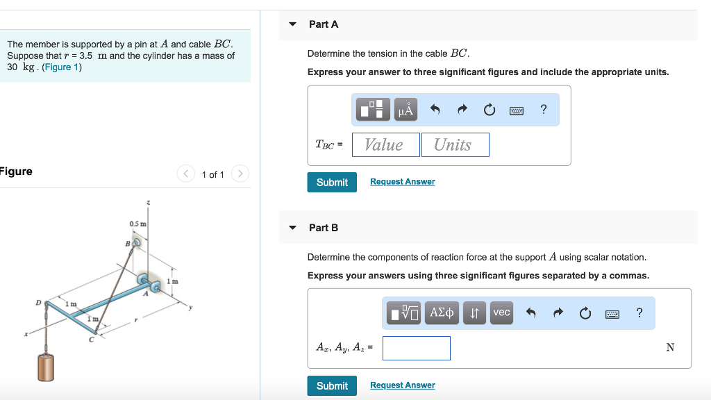 Solved Part A The member is supported by a pin at A and | Chegg.com