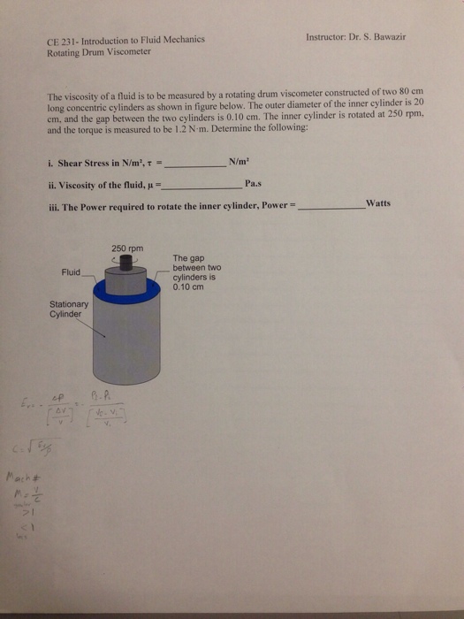 Solved The viscosity of a fluid is to be measured by a | Chegg.com