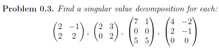 Solved Find a singular value decomposition for each: | Chegg.com