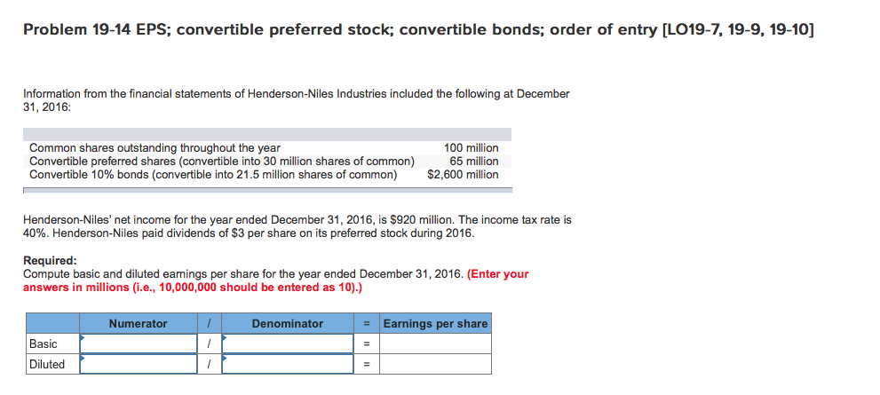 Solved Problem 19-14 EPS; Convertible Preferred Stock; | Chegg.com