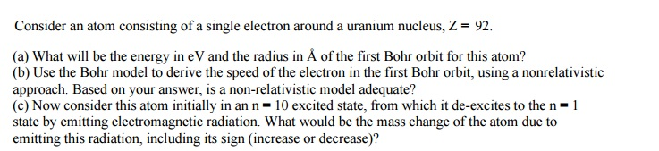 Solved Consider an atom consisting of a single electron | Chegg.com