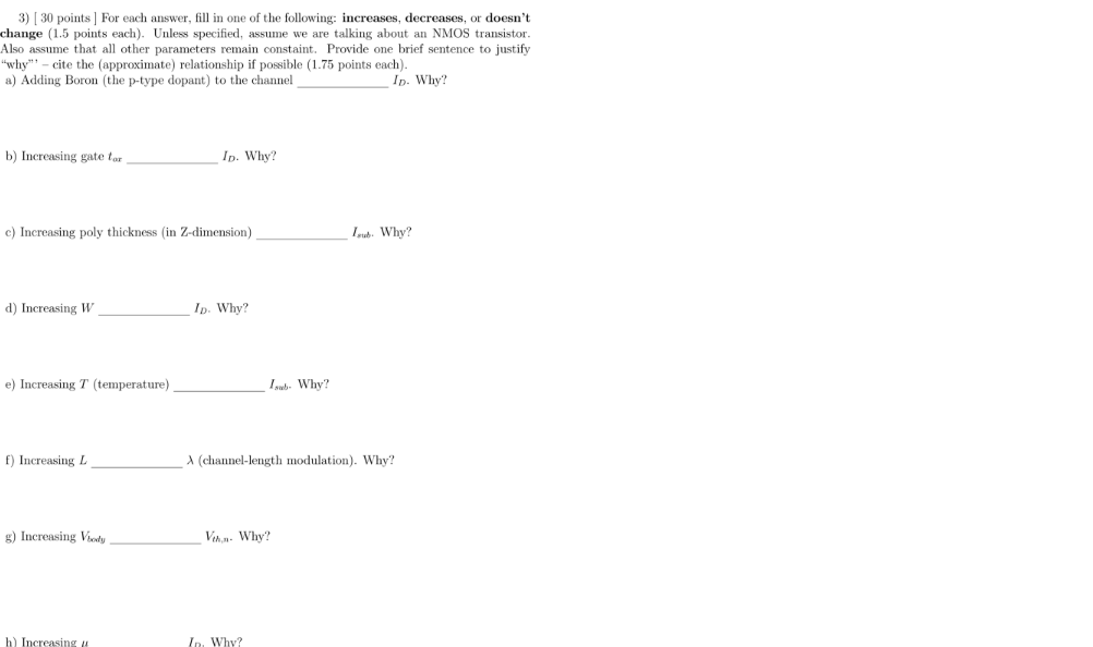 Solved 3) [ 30 points ] For each answer, ill in one of the | Chegg.com