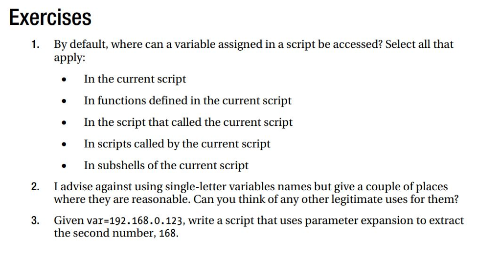 Solved Exercises By default, where can a variable assigned | Chegg.com