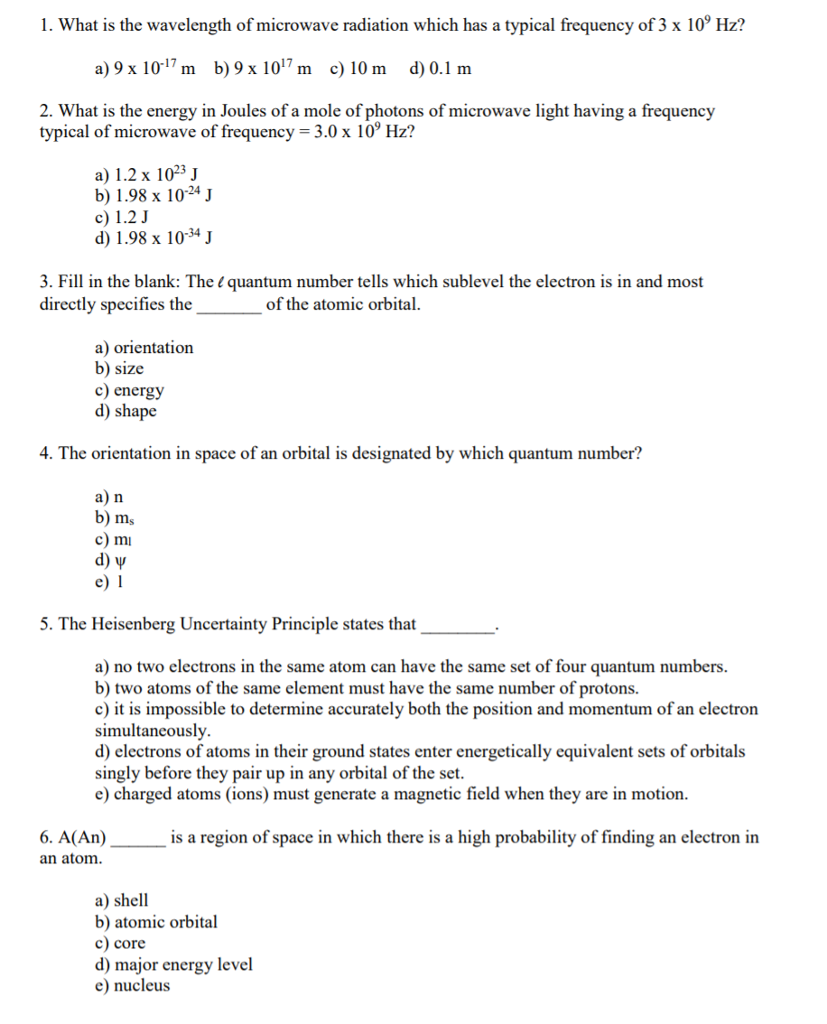 Solved 1. What is the wavelength of microwave radiation