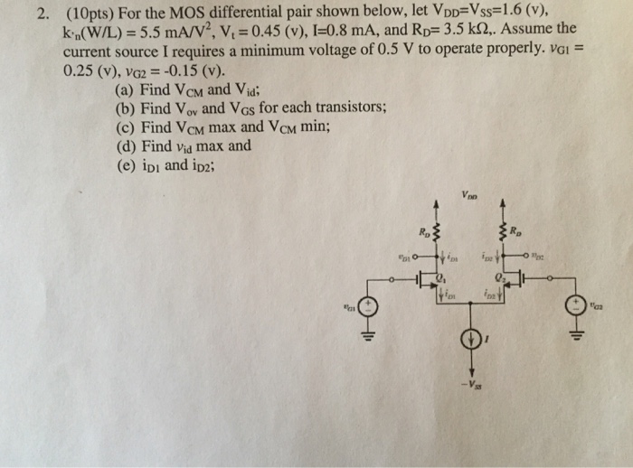Solved For the MOS differential pair shown below, let | Chegg.com
