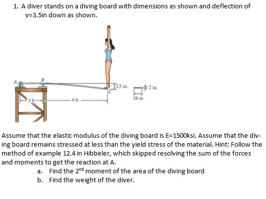 Solved 1. A diver stands on a diving board with dimensions | Chegg.com