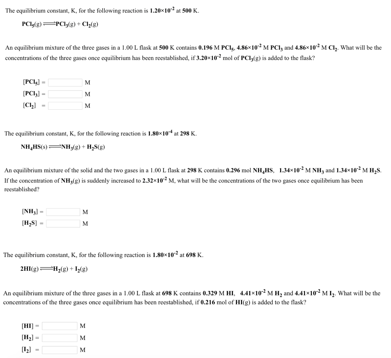 Solved The equilibrium constant, K, for the following | Chegg.com