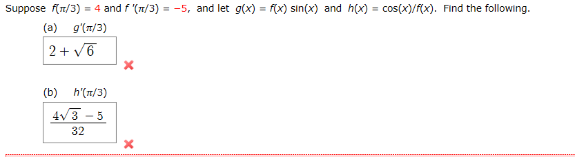 Solved Suppose Rm/3) = 4 And F '(n/3) =-5, And Let G(x) = | Chegg.com