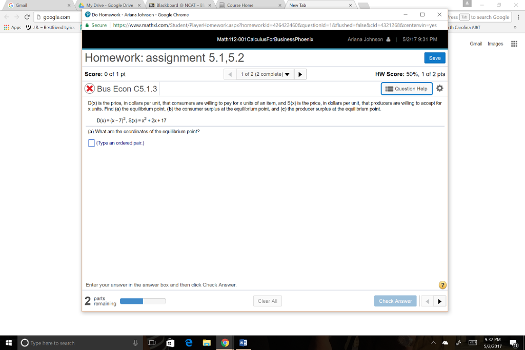 Solved G Gmail x My Drive Google Drive x Blackboard NCAT Bl