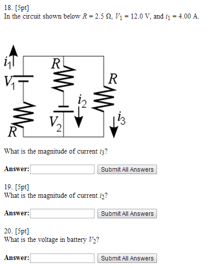 Solved In the circuit shown below R = 2.5 ohm , V1 = 12.0 V, | Chegg.com