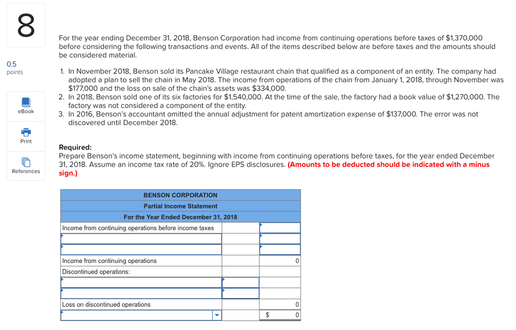 Solved 8 For the year ending December 31, 2018, Benson | Chegg.com