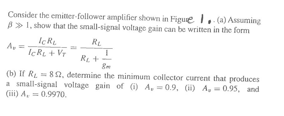 Solved Consider the emitter-follower amplifier shown in | Chegg.com