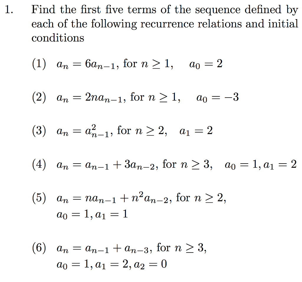 Solved Find The First Five Terms Of The Sequence Defined By 8709