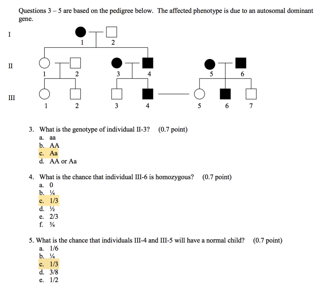 Solved Questions 3 - 5 are based on the pedigree below. The | Chegg.com