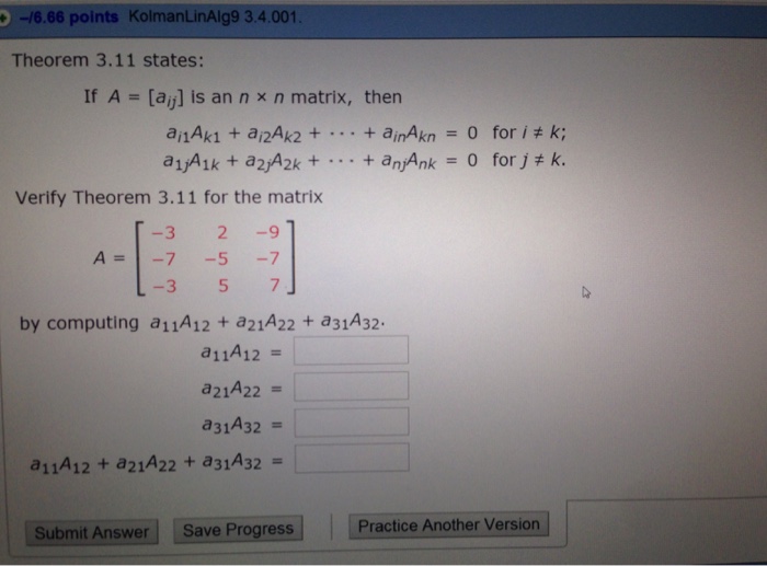 Solved If A = [a_ij] is an n times n matrix, then a_i1A_k1 | Chegg.com