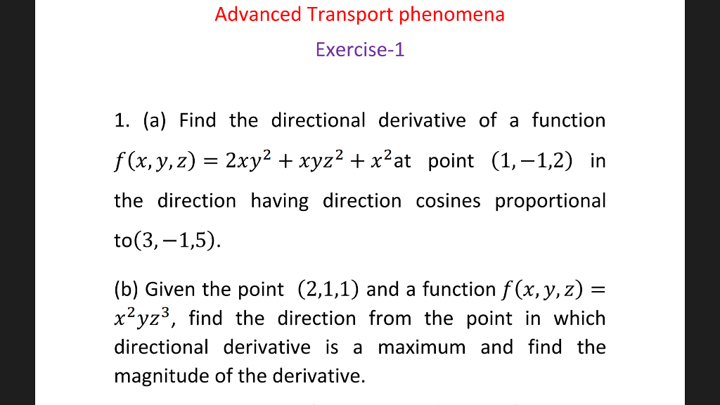 Solved Find The Directional Derivative Of A Function F X Y