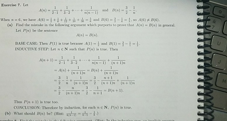 Solved Exercise 7. Let A(n) + + + 2-1 3-2 And B(n)= 2-n N(n | Chegg.com