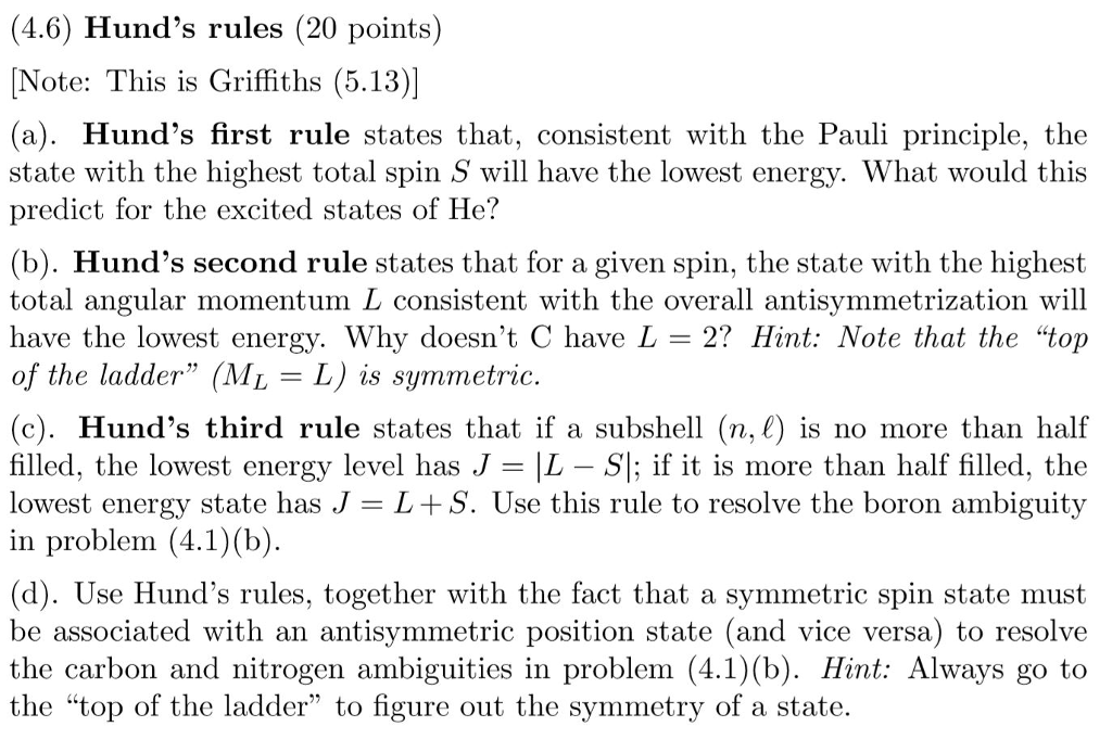 Solved (4.6) Hund's rules (20 points) Note This is