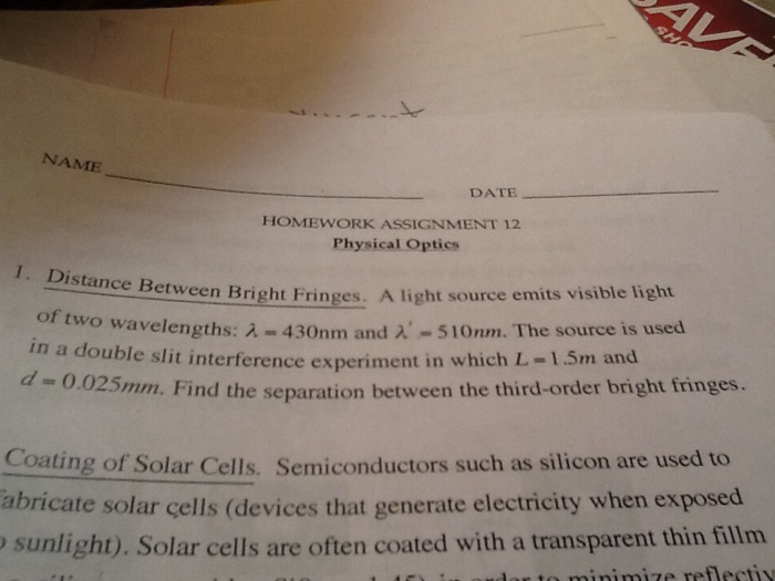 Solved A light source emits visible light of two | Chegg.com