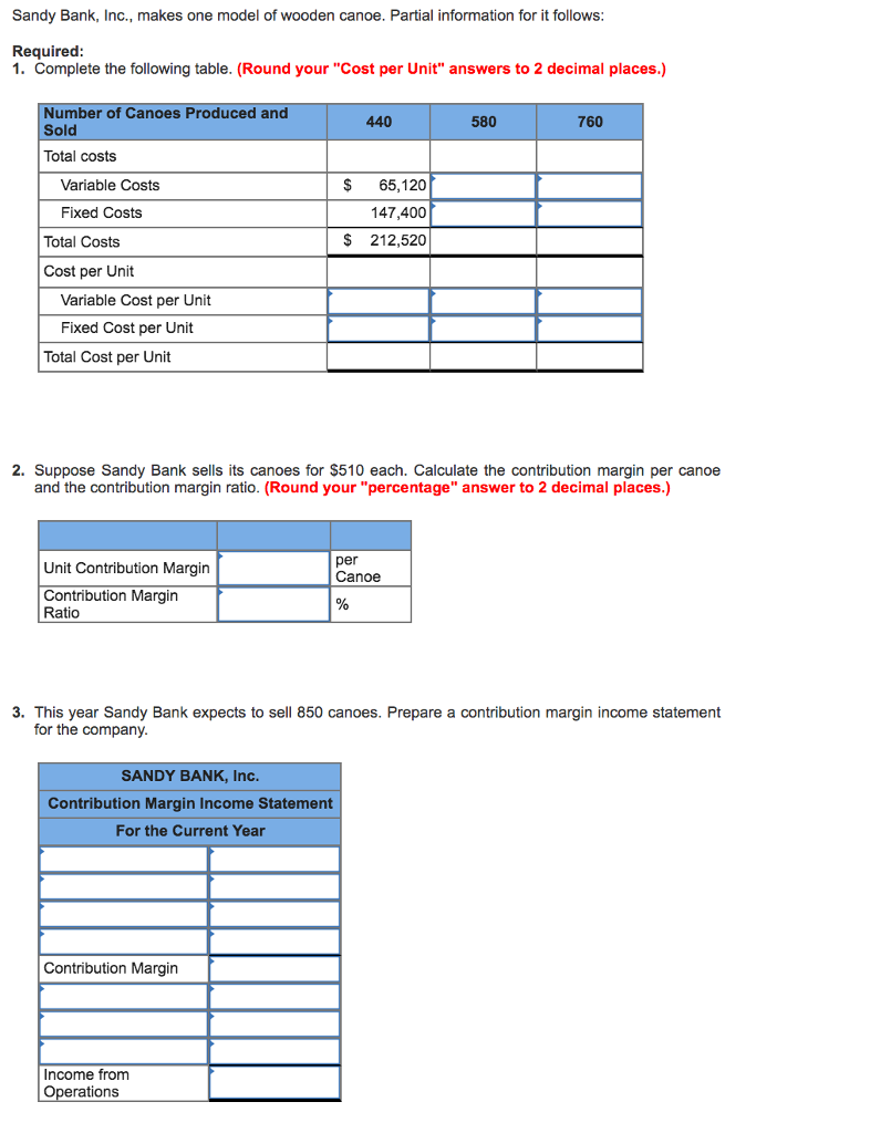 Solved Sandy Bank, Inc., makes one model of wooden canoe. | Chegg.com
