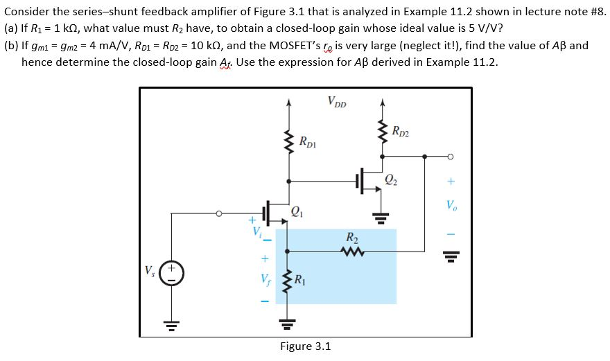 Solved Consider the seriesshunt feedback amplifier of