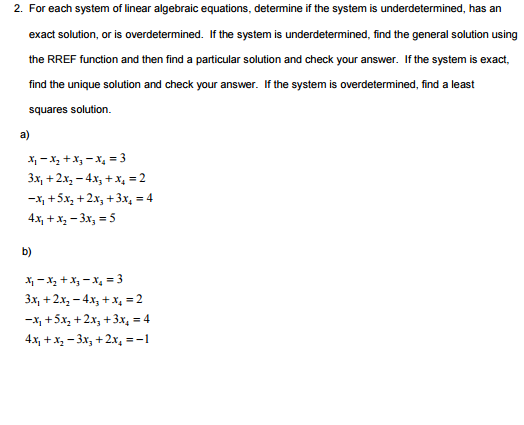 For each system of linear algebraic equations, | Chegg.com