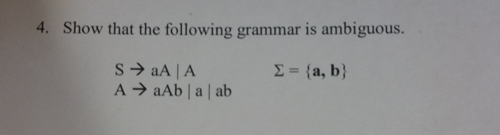 Solved 4. Show That The Following Grammar Is Ambiguous. S AA | Chegg.com