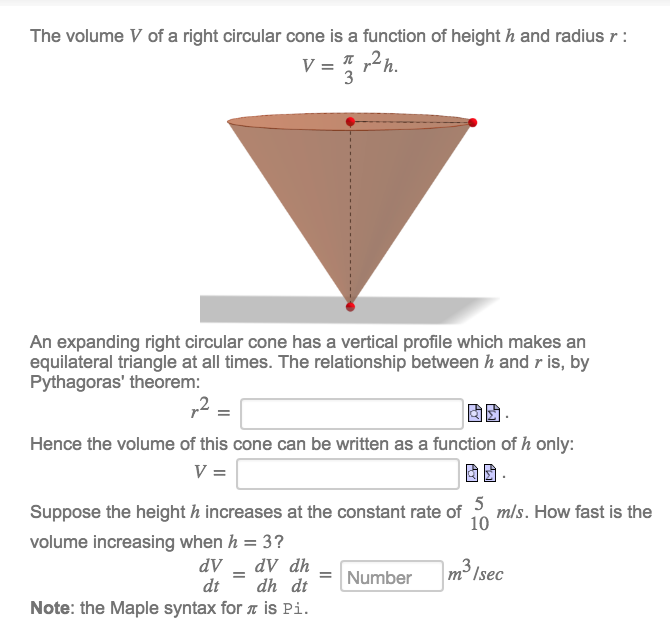 Solved The volume V of a right circular cone is a function
