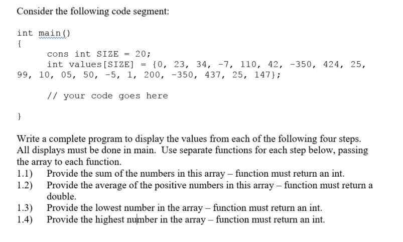 Solved Consider The Following Code Segment Int Main Cons