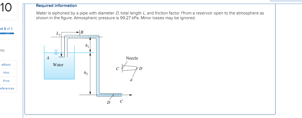 Solved 10 Required informetion. Water is siphoned by a pipe | Chegg.com