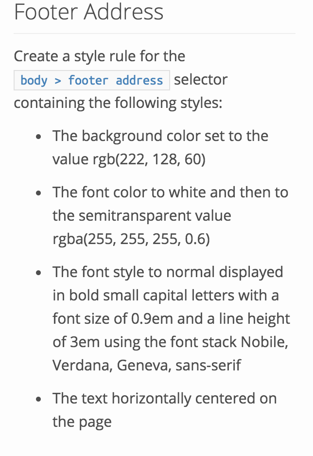 Solved Footer Address Create a style rule for the bodyfooter | Chegg.com