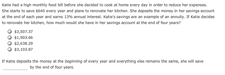 Solved Katie had a high monthly food bill before she decided | Chegg.com